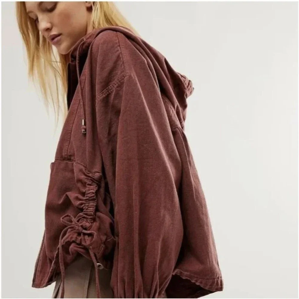 Free People Donny Anorak Utility Hoodie Jacket Top Oversized Zip-Up L 287760